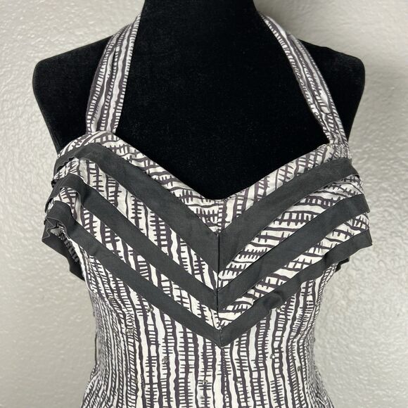 Vintage 1950s Sz 2P Black & White Full Skirt Halter Party Dress Rockabilly+Vest - Picture 3 of 12